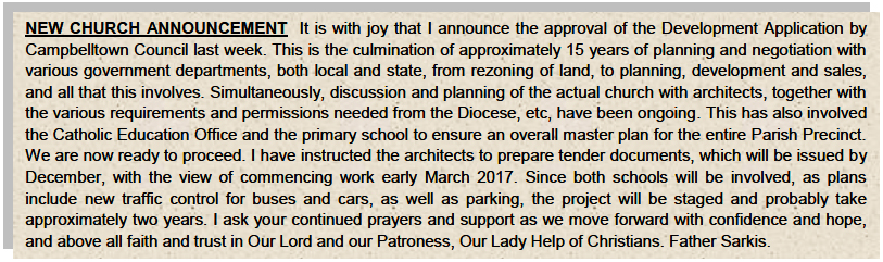 Parish Announcement of New Church - 30OCT16
